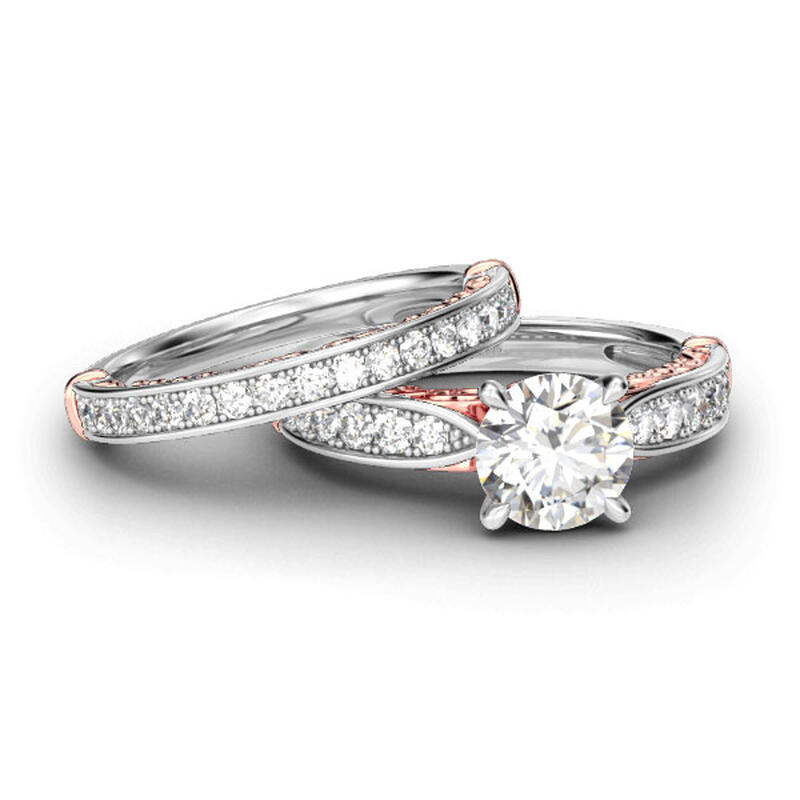 Jeulia Scrollwork Round Cut Sterling Silver Ring Set