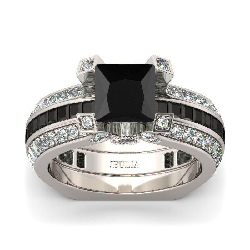 Jeulia Conjunto de anéis intercambiáveis de prata esterlina corte princesa bonito