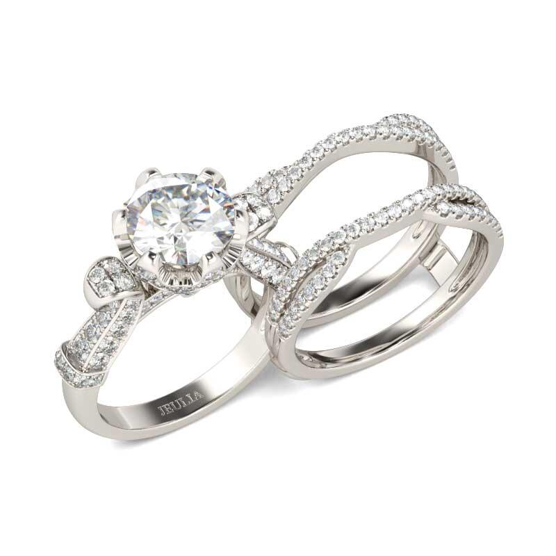 Jeulia Vintage Round Cut Sterling Silver Ring Set