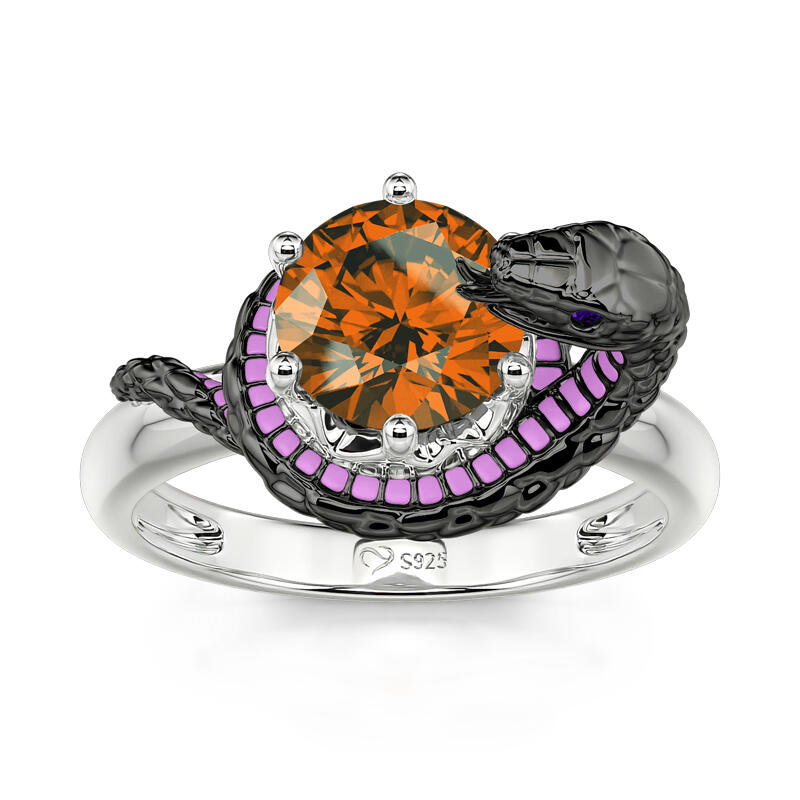 Jeulia Hug Me "Never Give Up" Mamba Round Cut Sterling Silver Snake Ring