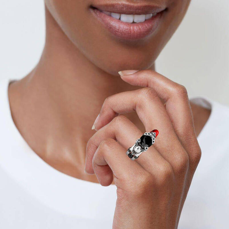 Jeulia Hug Me "Skull Par" Rund Sterling Silver Utbytbar Ring Set