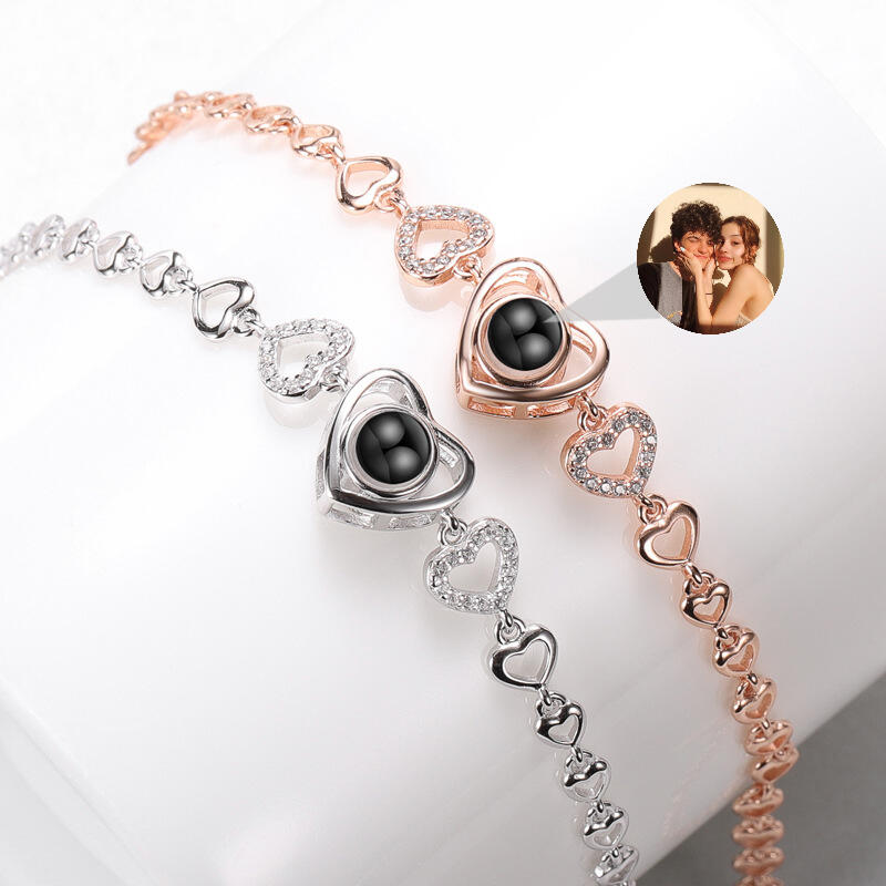 Sterling Silver Personalized Heart Photo Projection Bracelet Gift for Her