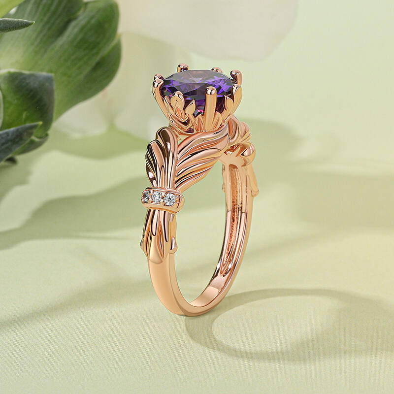 Jeulia Anillo de promesa corte redondo piedra color amatista de plata de ley