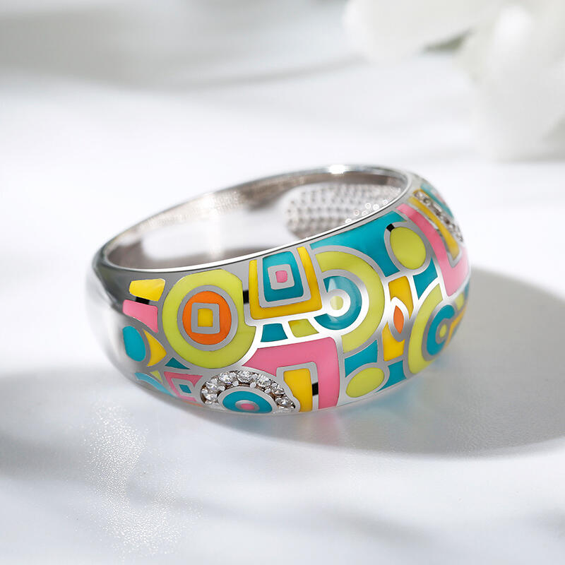 Jeulia "Math Game" Enamel Sterling Silver Women's Band