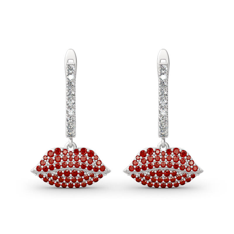 Jeulia "Enthusiasm" Red Lips Sterling Silver Earrings