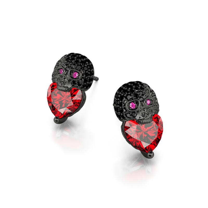 Jeulia "The Guardian" Waves Skull Heart Cut Sterling Silver Earrings