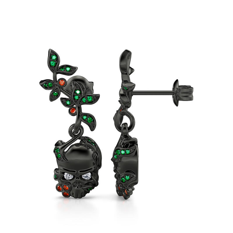 Jeulia "Rebirth" Skull Leaves Sterling Silver Earrings