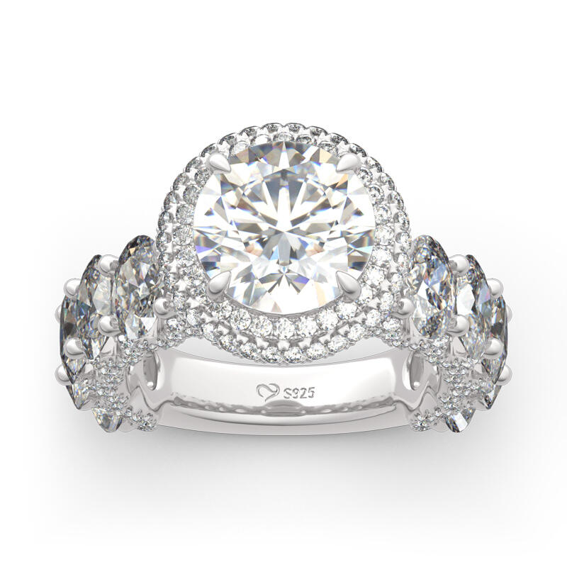 Jeulia Double Halo Round Cut Sterling Silver Ring