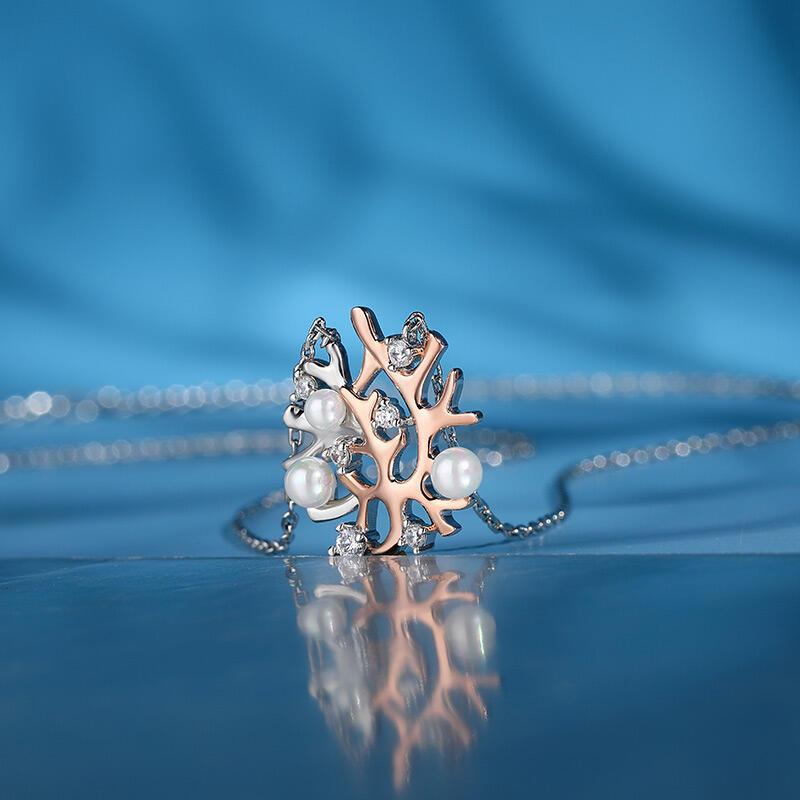 Jeulia "Coral Reefs" Cultured Pearl Sterling Silver Jewelry Set