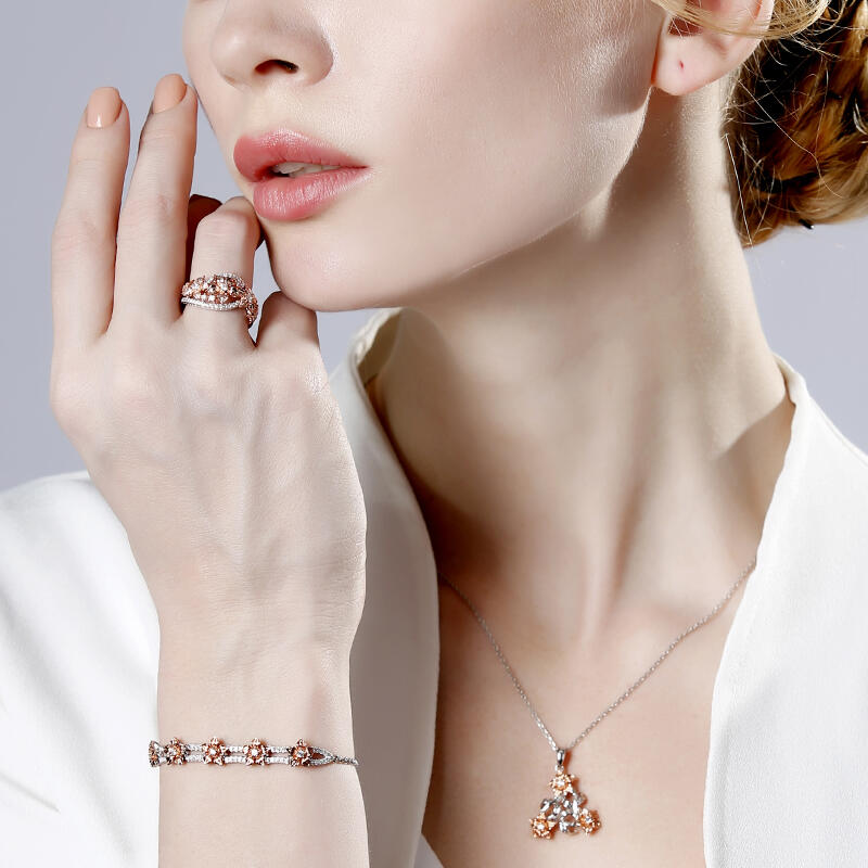 Jeulia Two Tone Flower Sterling Silver Jewelry Set