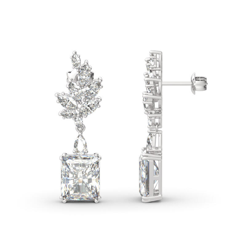 Jeulia Vintage Leaf Radiant Cut Sterling Silver Earrings
