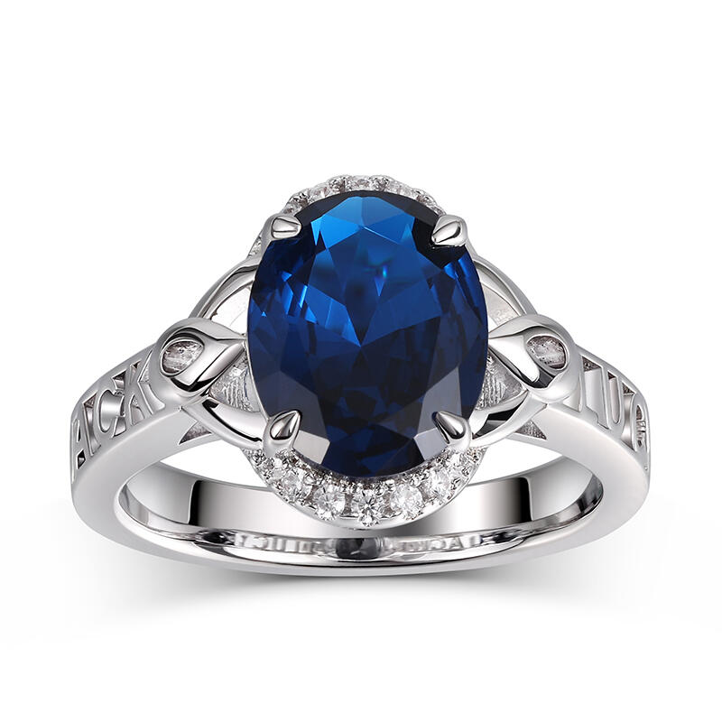 Jeulia Anel com nome halo de corte oval personalizado de prata esterlina
