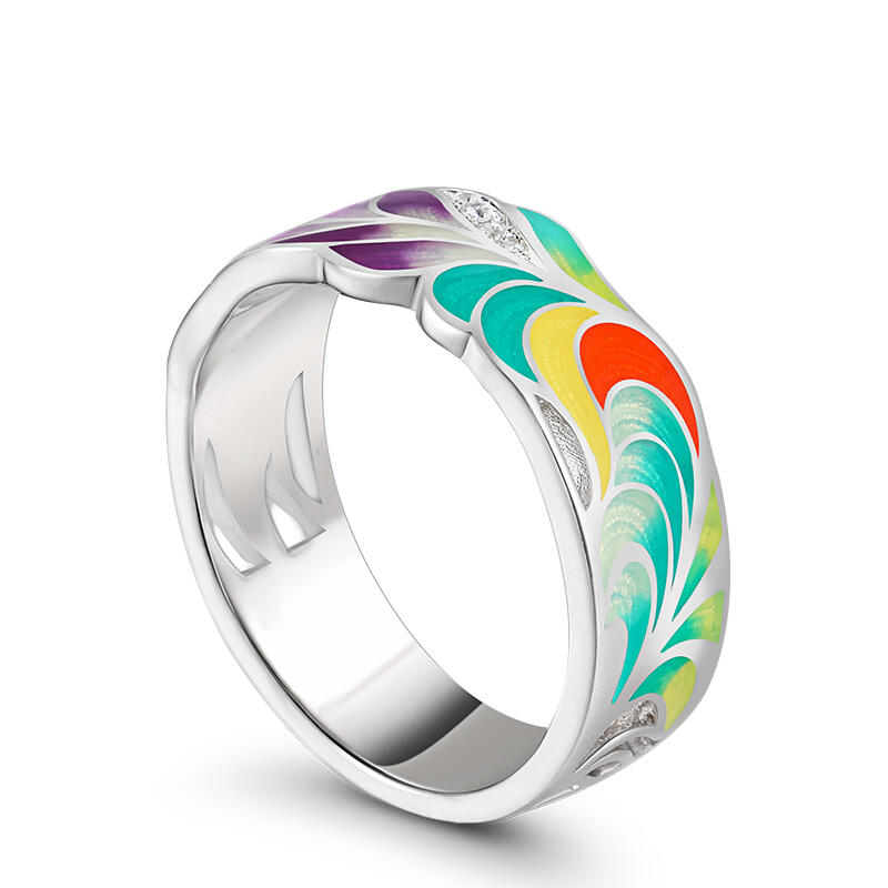 Jeulia Anillo Hoja de Esmalte de Plata Esterlina de Las Mujeres