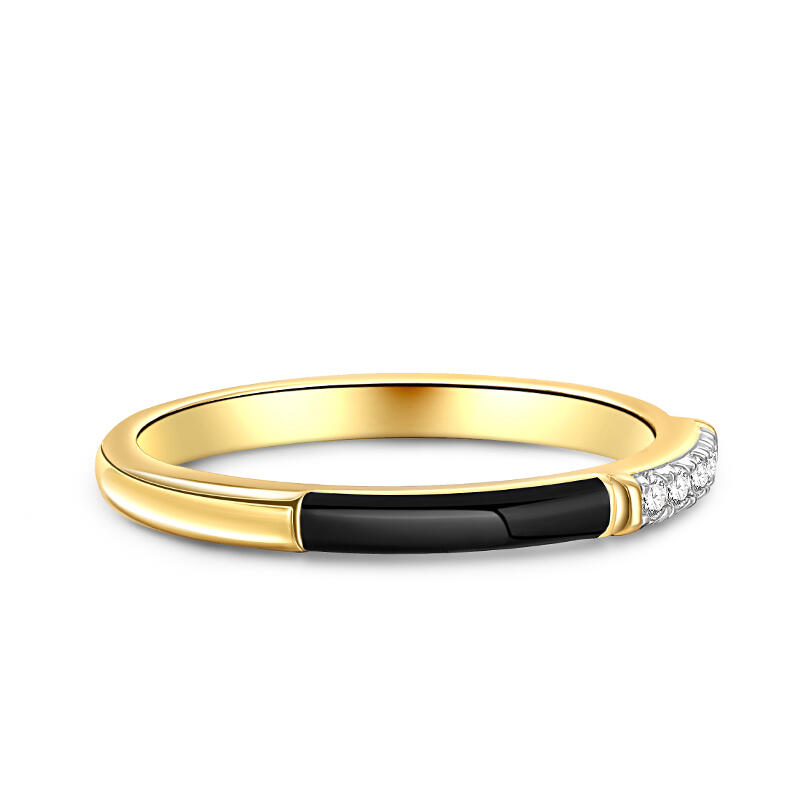 Jeulia Black Enamel Round Cut Sterling Silver Women's Band