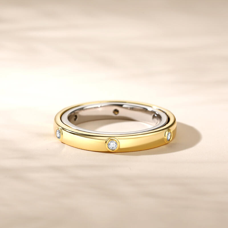 Jeulia Anillo de Plata Esterlina Giratoria de Corte Redondo de Dos Tonos para Mujeres