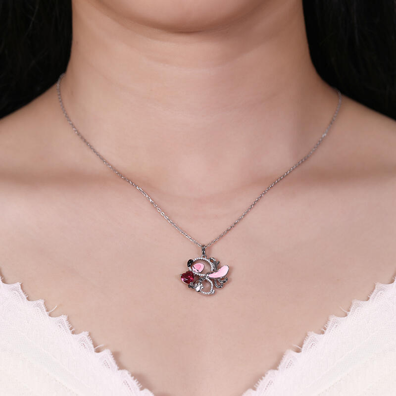 Jeulia Hug Me "Pink Monster" Heart Cut Personalized Sterling Silver Necklace