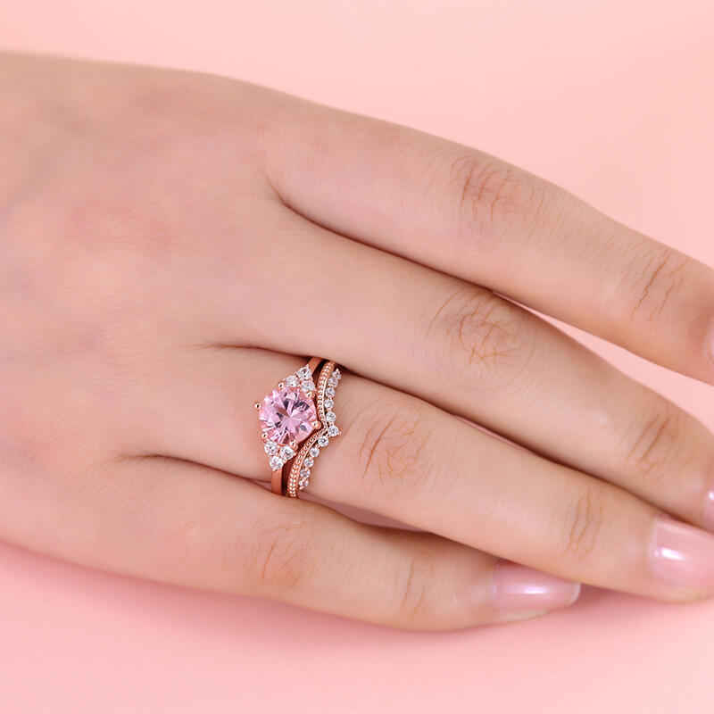 Jeulia ヴィンテージ ラウンドカット 人工 モルガナイト シルバー リング セット