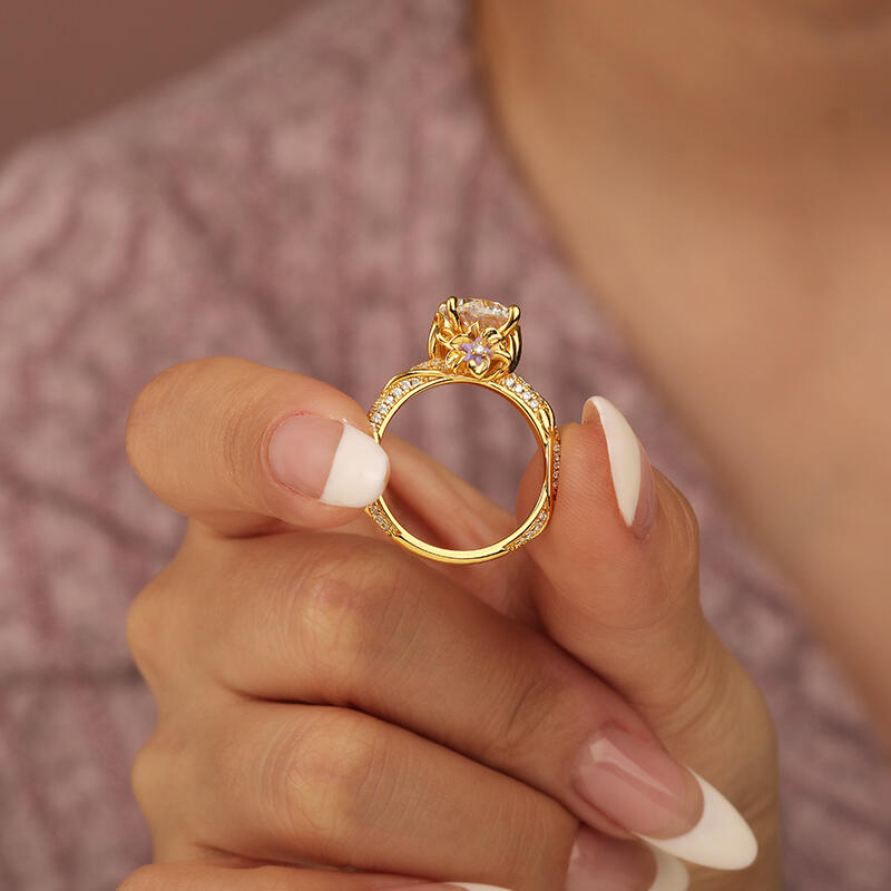 Jeulia Purple Flower Engagement Ring Princess Vine Pods