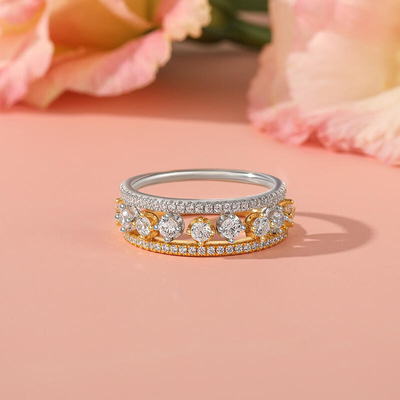 Jeulia Unique Dewdrop Two Tone Puzzle Ring Set