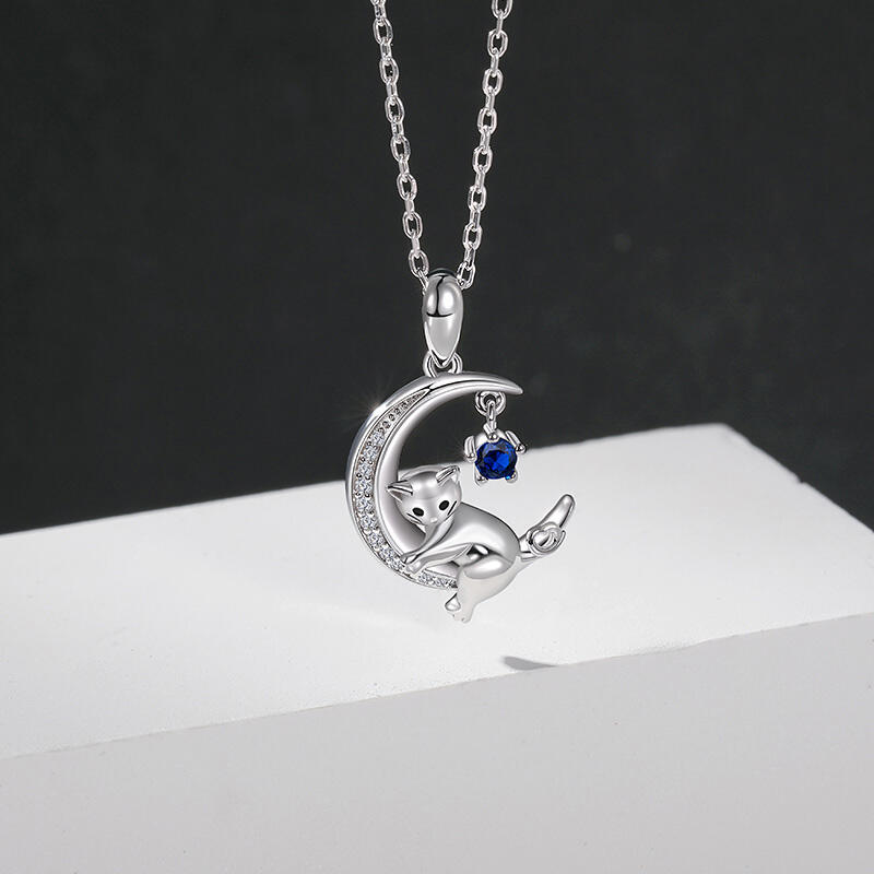Jeulia Moon Huggers Colgante de Gato con Piedra de Nacimiento Redonda Personalizado