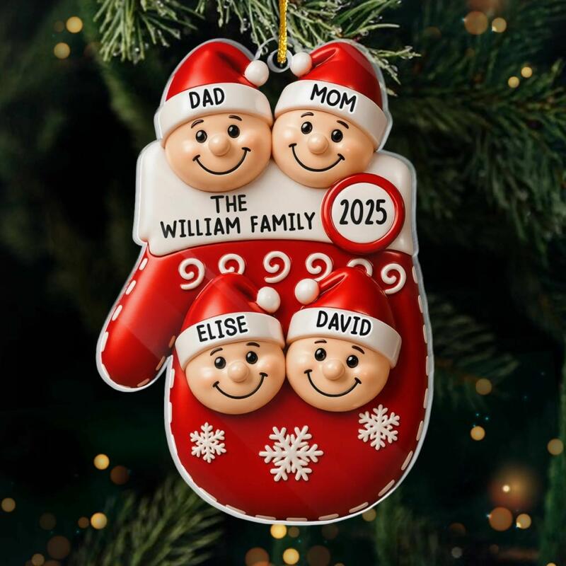 Colgante de guante navideño personalizado con nombre para tu familia