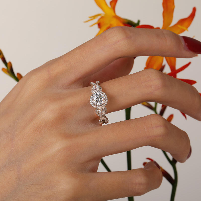 Jeulia Halo Infinity Three Stone Round Engagement Ring