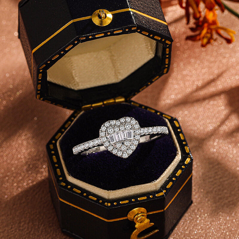 Jeulia Cluster Halo Heart Promise Ring Sterling Silver