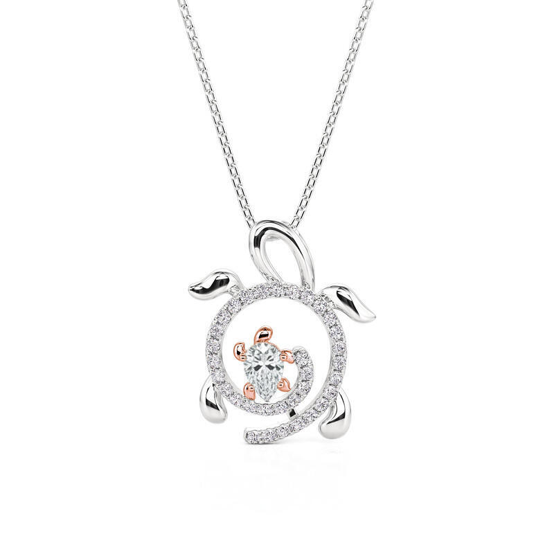 Jeulia Two Tone Parent Turtle Necklace with Birthstone