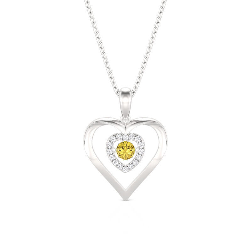 Jeulia Custom Double Heart Dancing Stone Necklace with Birthstone
