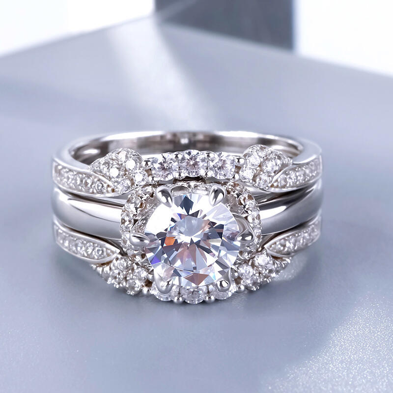 Jeulia Classic Round Cut Sterling Silver 3PC Ring Set