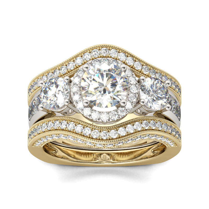 Jeulia Halo Round Cut Sterling Silver Enhancer Ring Set