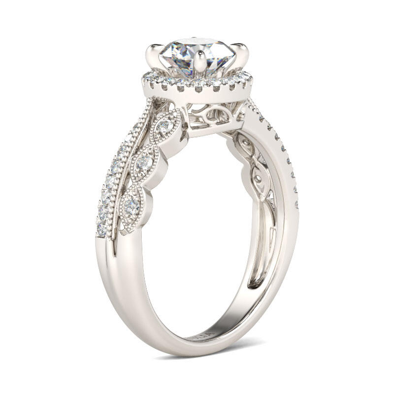 Jeulia Beaded Halo Round Cut Sterling Silver Ring