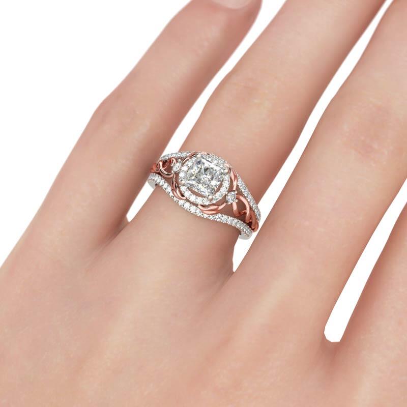 Jeulia Anillo Con Dos Tonos Torcidos Con Talla Asscher En Plata De Ley