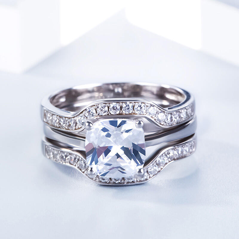 Jeulia 3PC Cushion Cut Sterling Silver Ring Set