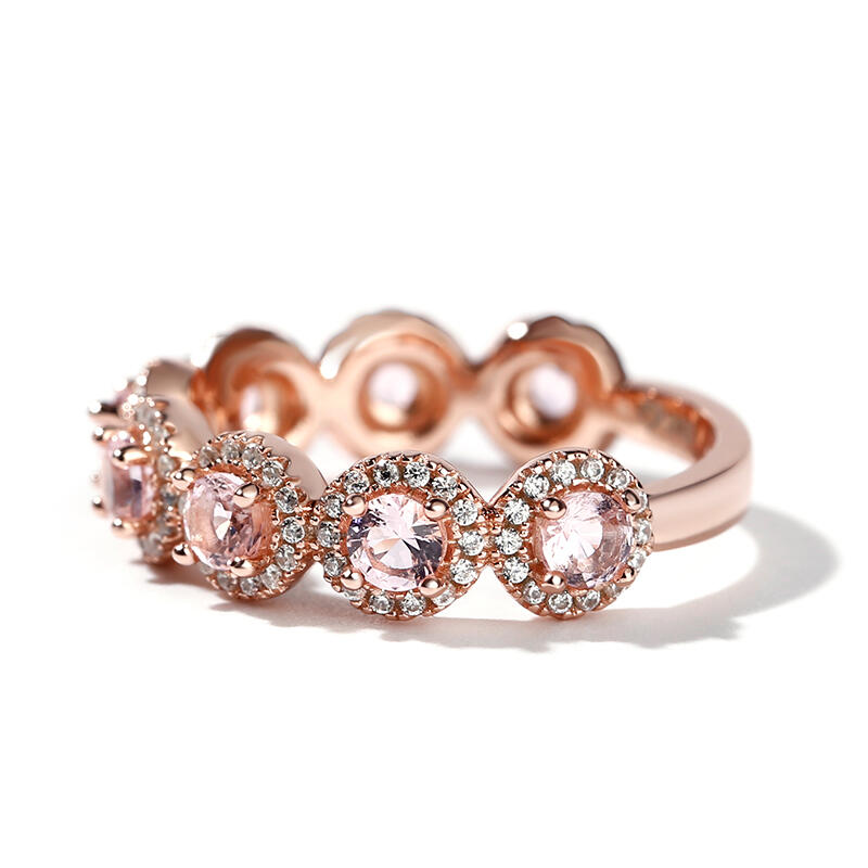 Jeulia Halo Round Cut Synthetic Morganite Sterling Silver Women's Band