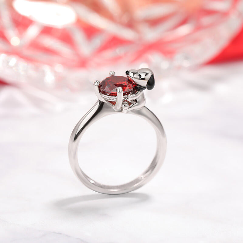 Jeulia Hug Me "Live in The Present" Puppy Round Cut Sterling Silver Ring