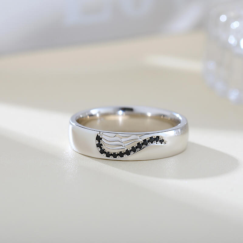 Jeulia Angel Wing Creative Engraved Sterling Silver Men's Band