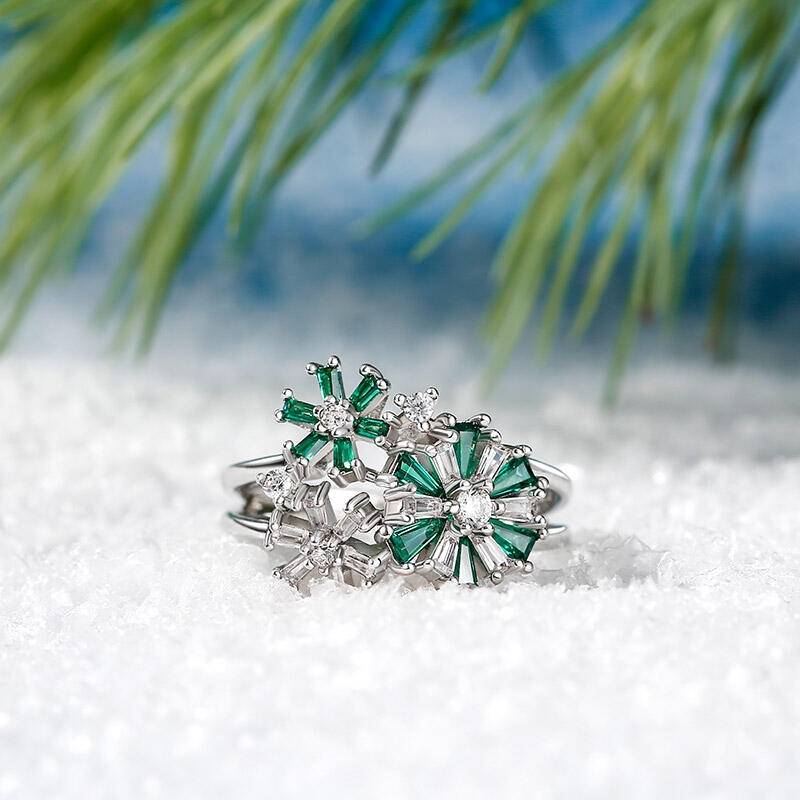 Jeulia Fancy Snowflake Emerald Cut Sterling Silver Ring