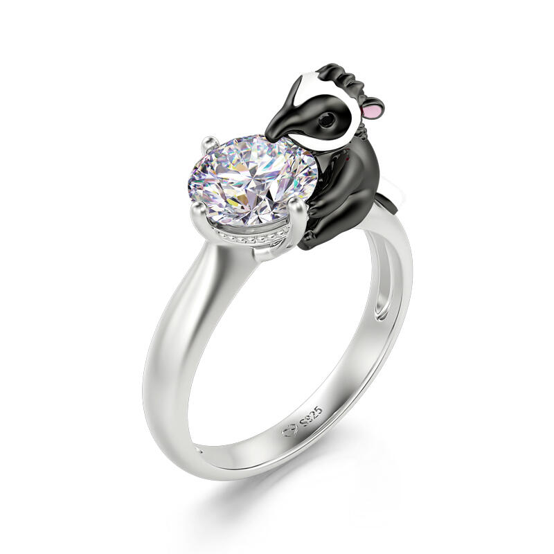 Jeulia Hug Me "Tiny Anteater" Round Cut Sterling Silver Ring