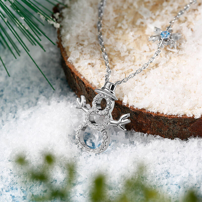 Jeulia "Merry Christmas" Snowman & Snowflake Design Sterling Silver Necklace