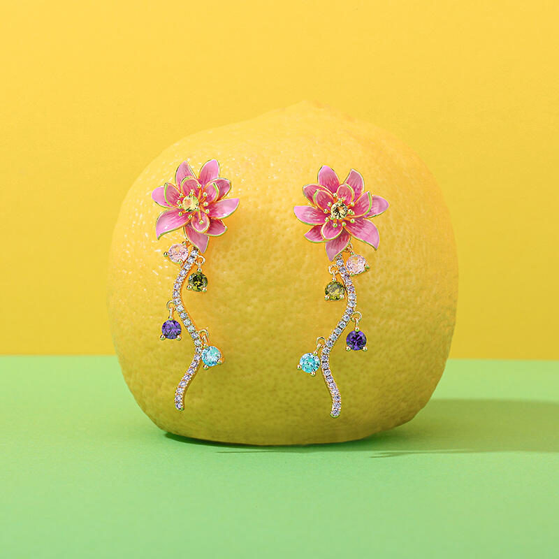 Jeulia "Natural Beauty" Water Lilies Inspired Enamel Sterling Silver Earrings