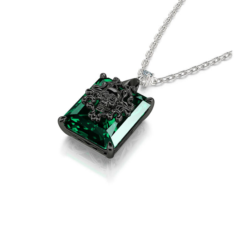 Jeulia "Phantom" Skull Emerald Cut Sterling Silver Necklace