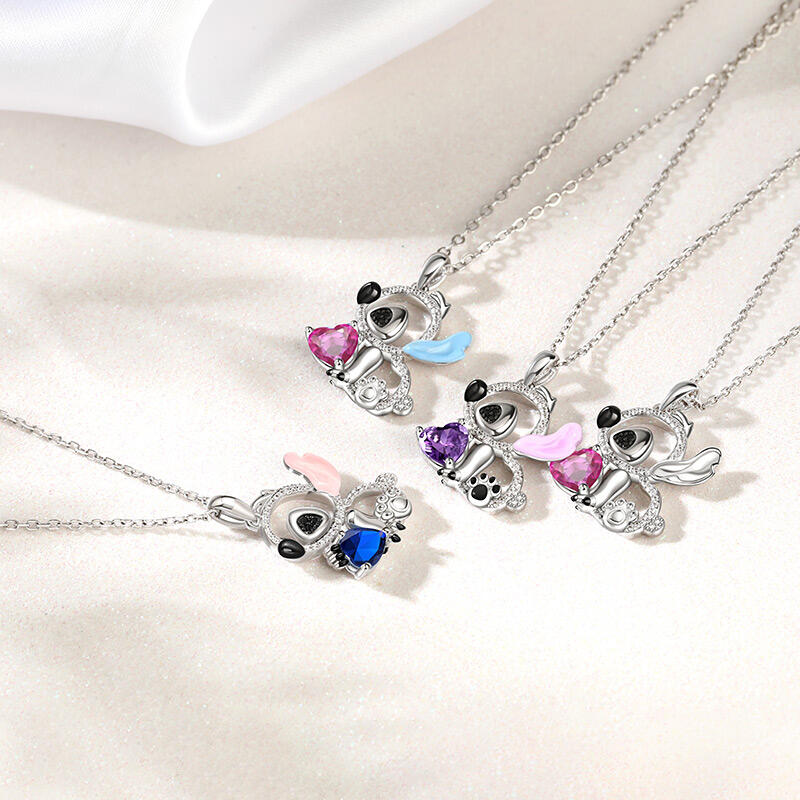 Jeulia Hug Me "Little Monster" Heart Cut Personalized Sterling Silver Necklace