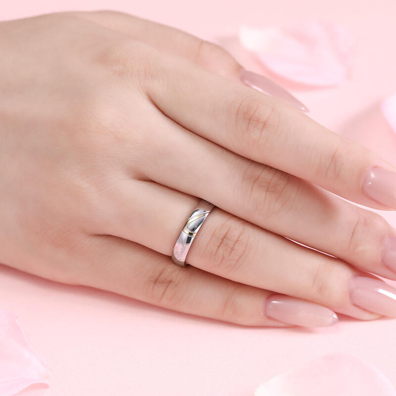 Jeulia Alliance Femme Coeur Bicolore en Acier au Titane