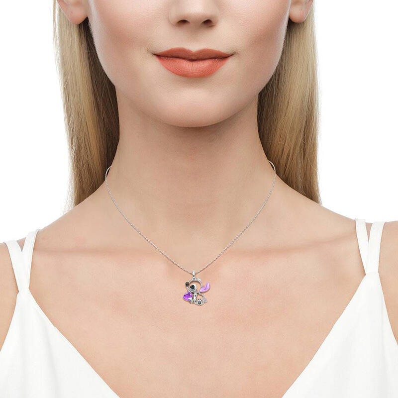 Jeulia Collar Personalizado de Plata de Ley con Diseño de Corazón de Pequeño Monstruo Oreja Morada