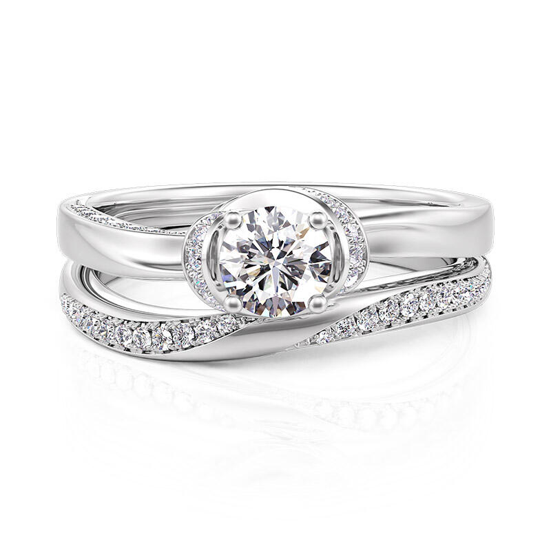 Jeulia Classic Knot Round Cut Engagement Ring Set Sterling Silver