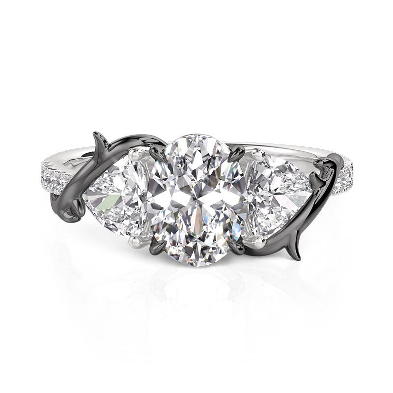 Jeulia Dark Thorns Two Tone Three Stone Engagement Ring with Twist Band