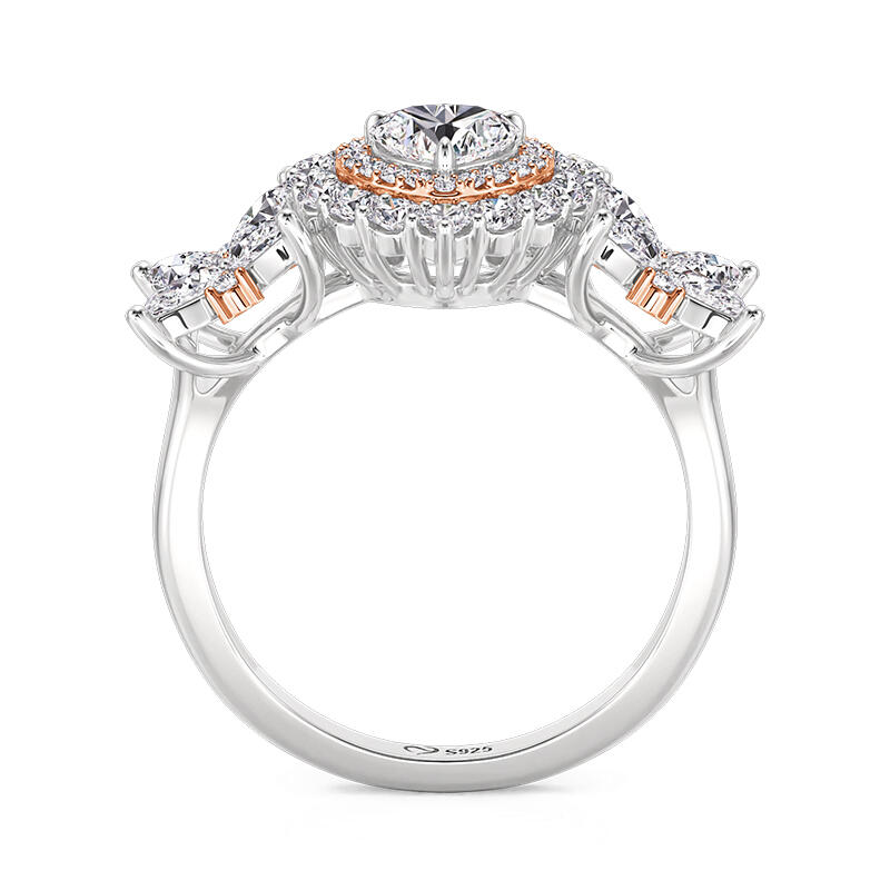 Jeulia Double Halo Two Tone Heart Wedding Ring