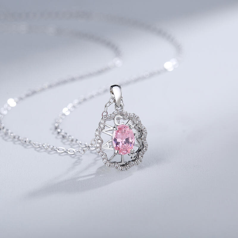 Jeulia Collar personalizado de nombre plata de ley corte ovalado color rosa
