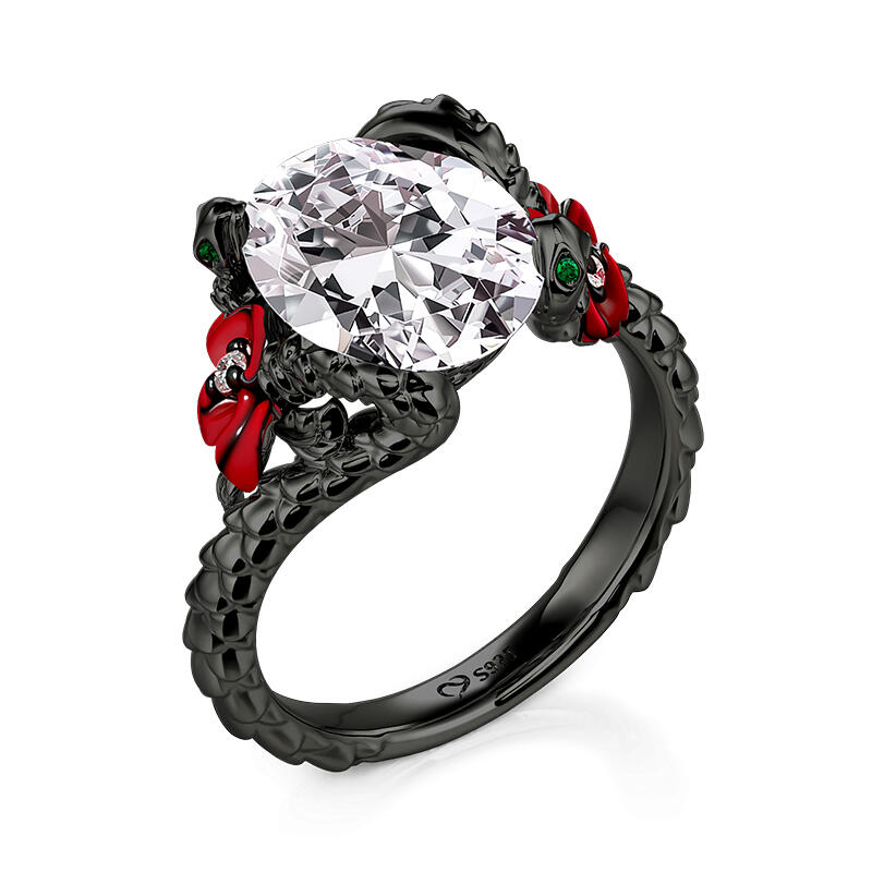 Jeulia Bague Serpent Épine Noire Rose Gothique en Argent Sterling